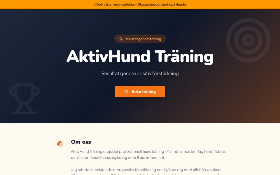 Förhandsvisning av AktivHund Träning, skapad med Hundio
