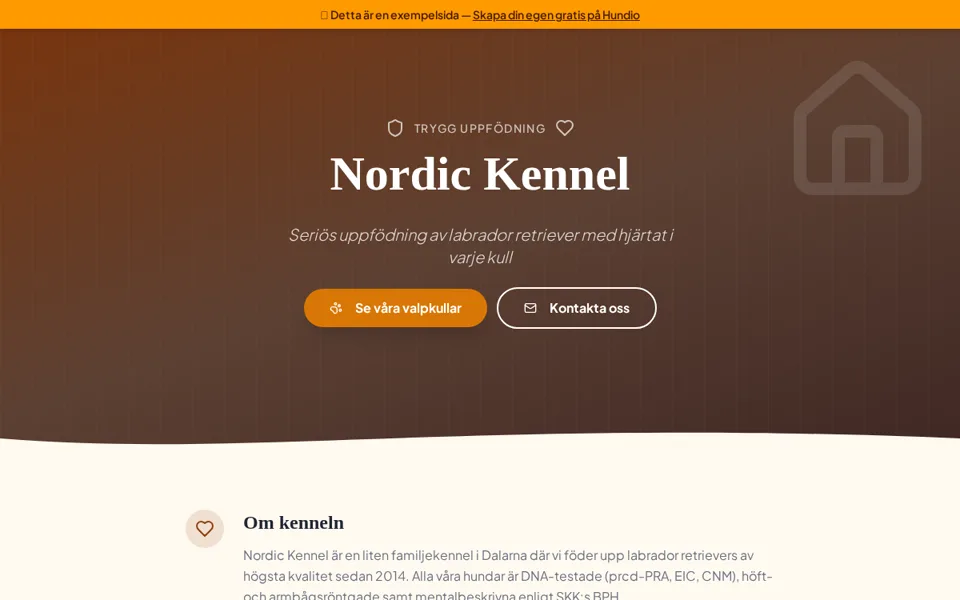 Mobilvy av Nordic Kennels hemsida i Hundio