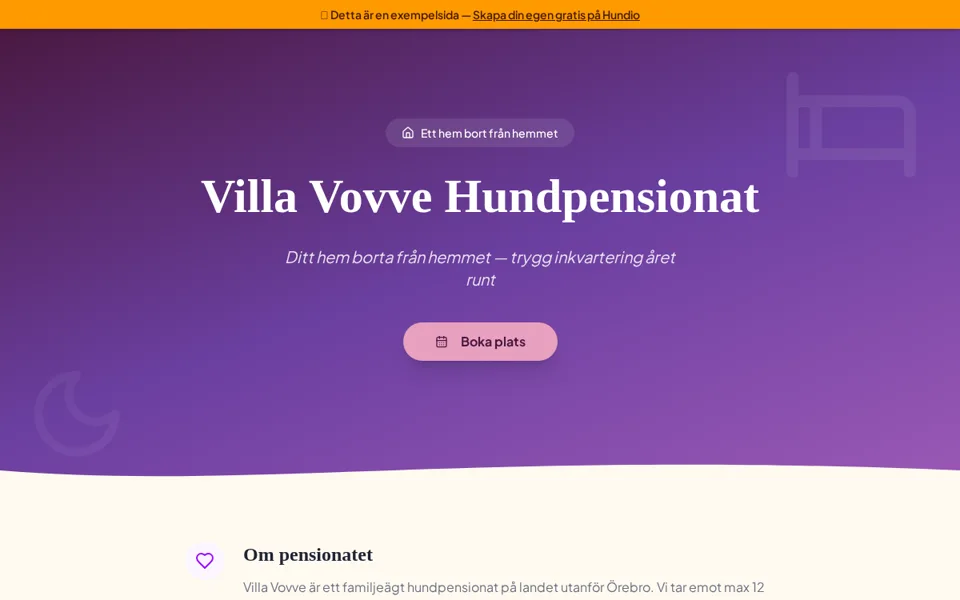 Förhandsvisning av Villa Vovve, skapad med Hundio
